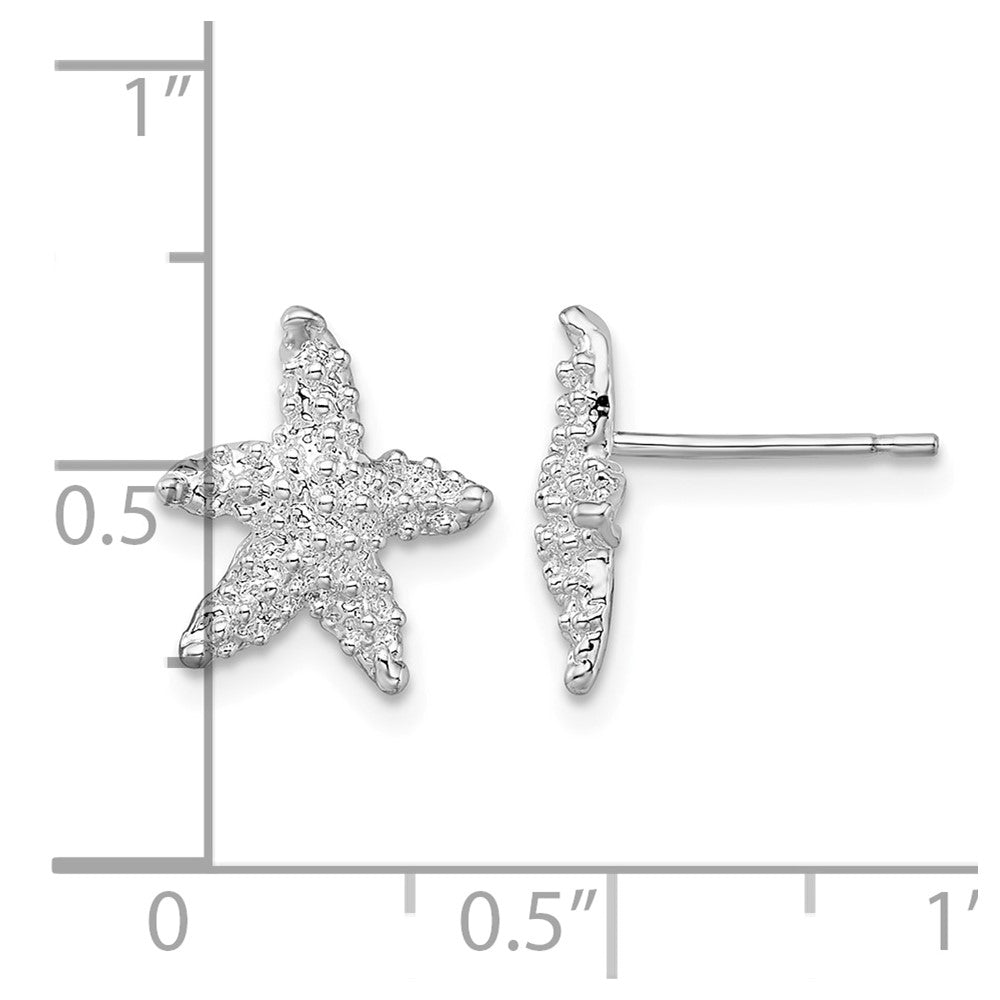 Sterling Silver Rhodium-plated Polished Starfish Post Earrings