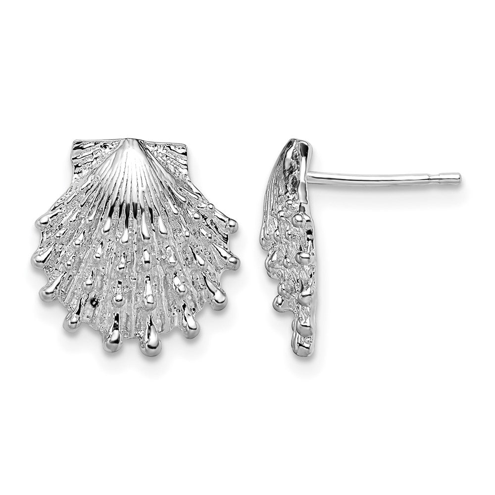 Sterling Silver Rhodium-plated Polished Lions Paw Shell Post Earrings
