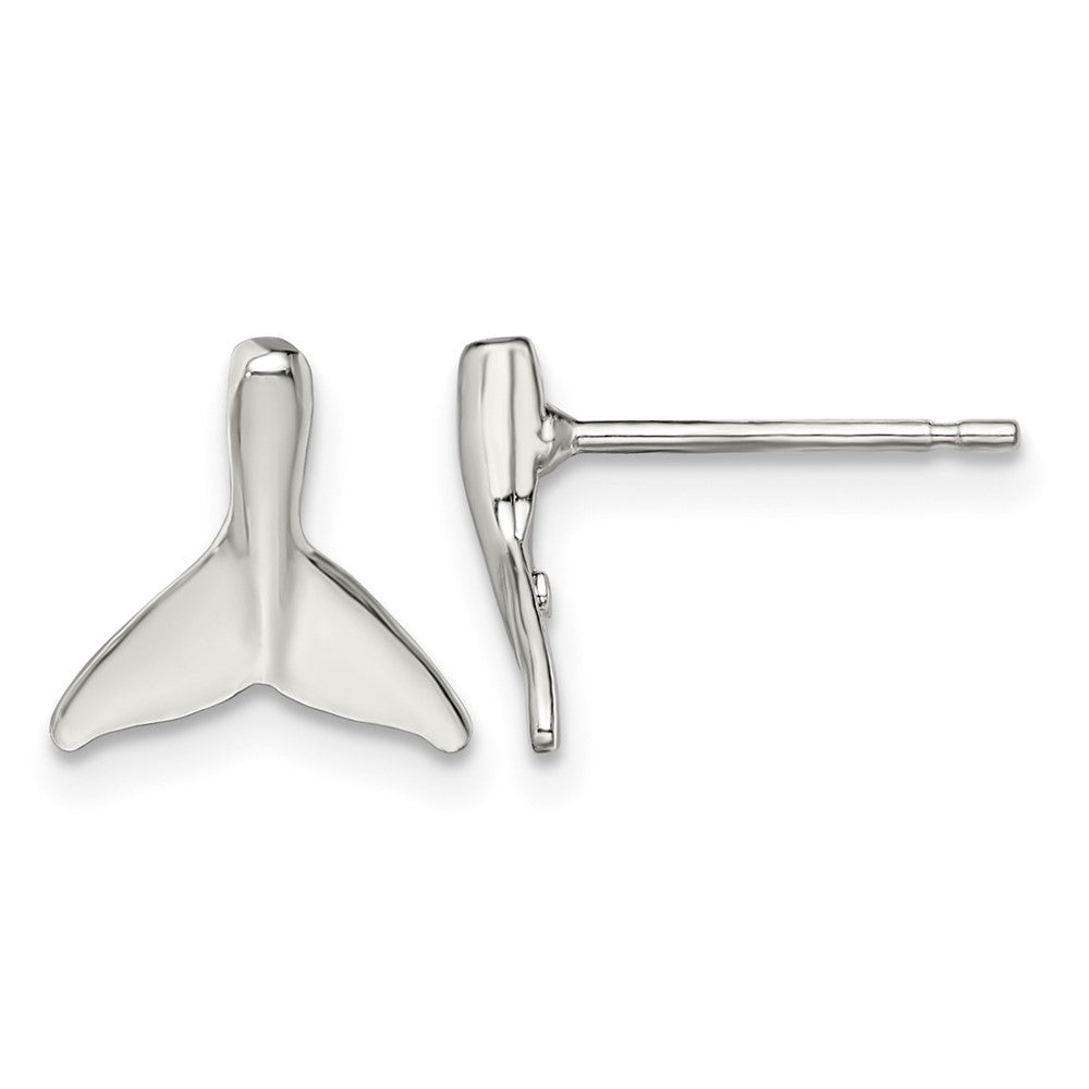 Sterling Silver Rhodium-plated Polished Mini Whale Tail Post Earrings