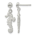 Sterling Silver Rhodium-plated Polished 3D Seahorse Dangle Post Earrings