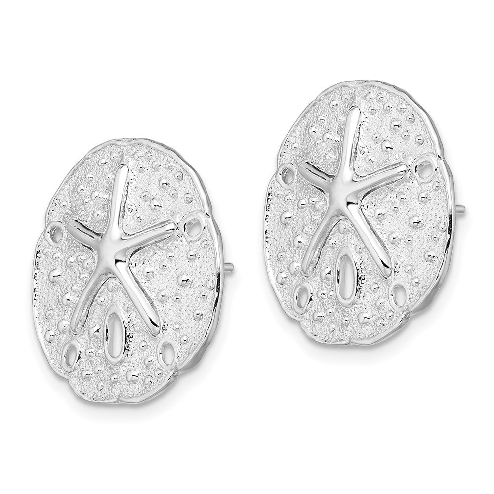 Sterling Silver Rhodium-plated Sand Dollar w/Starfish Post Earrings