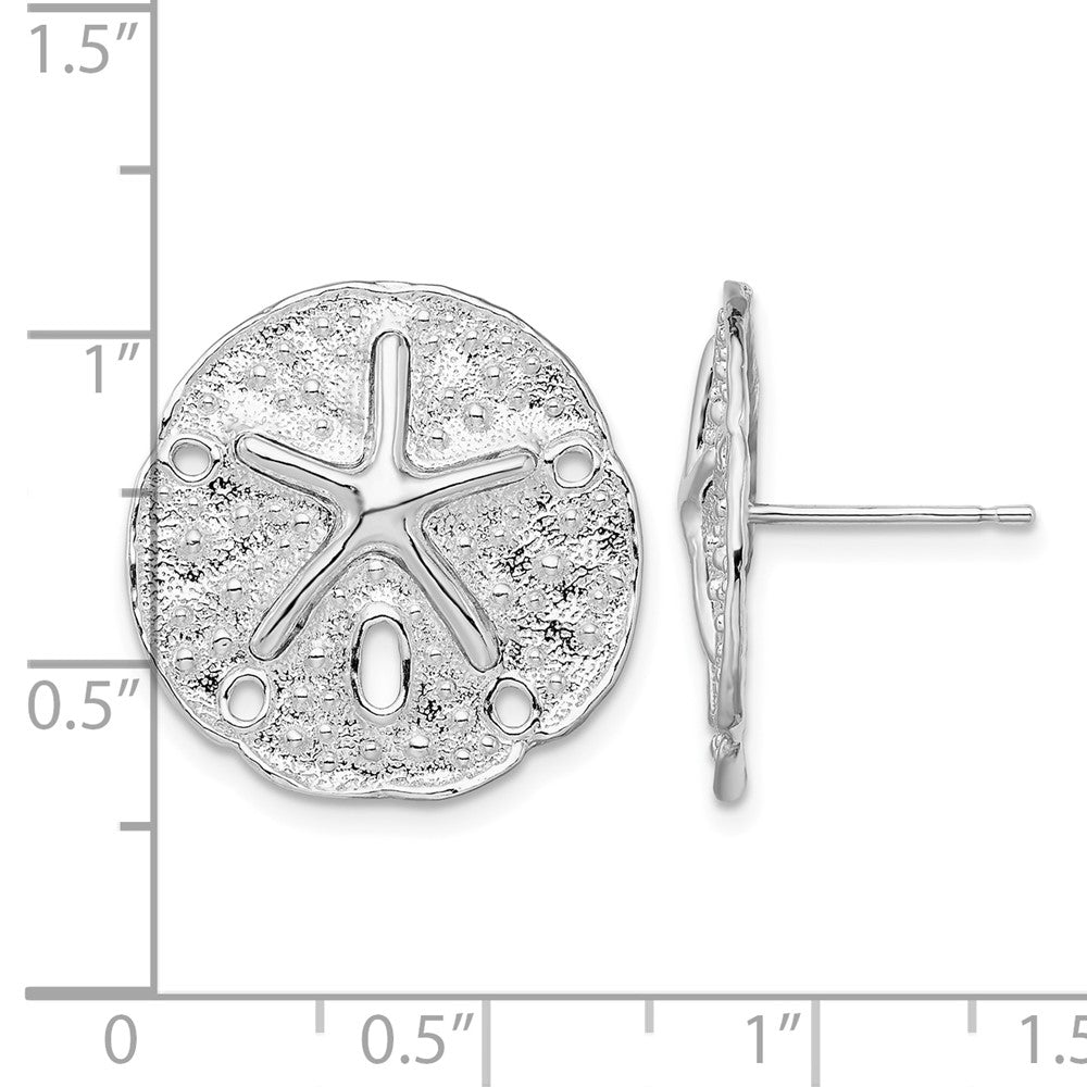 Sterling Silver Rhodium-plated Sand Dollar w/Starfish Post Earrings