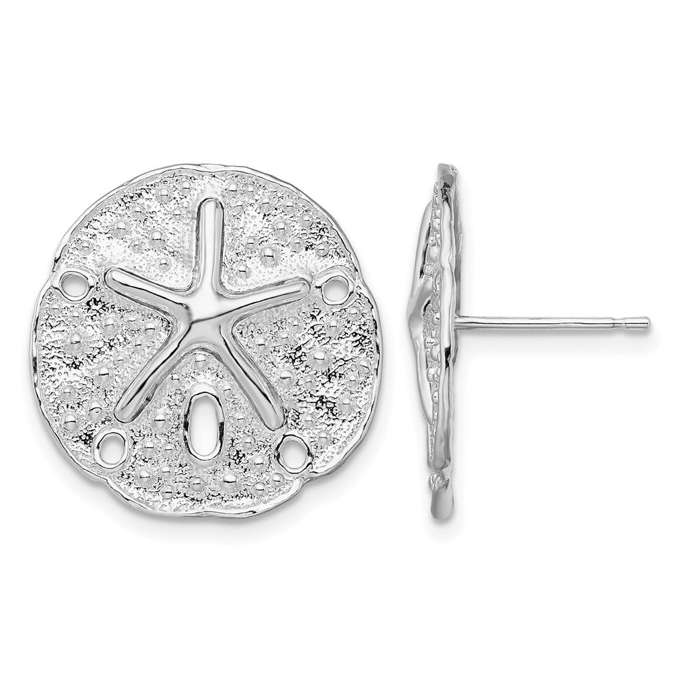 Sterling Silver Rhodium-plated Sand Dollar w/Starfish Post Earrings
