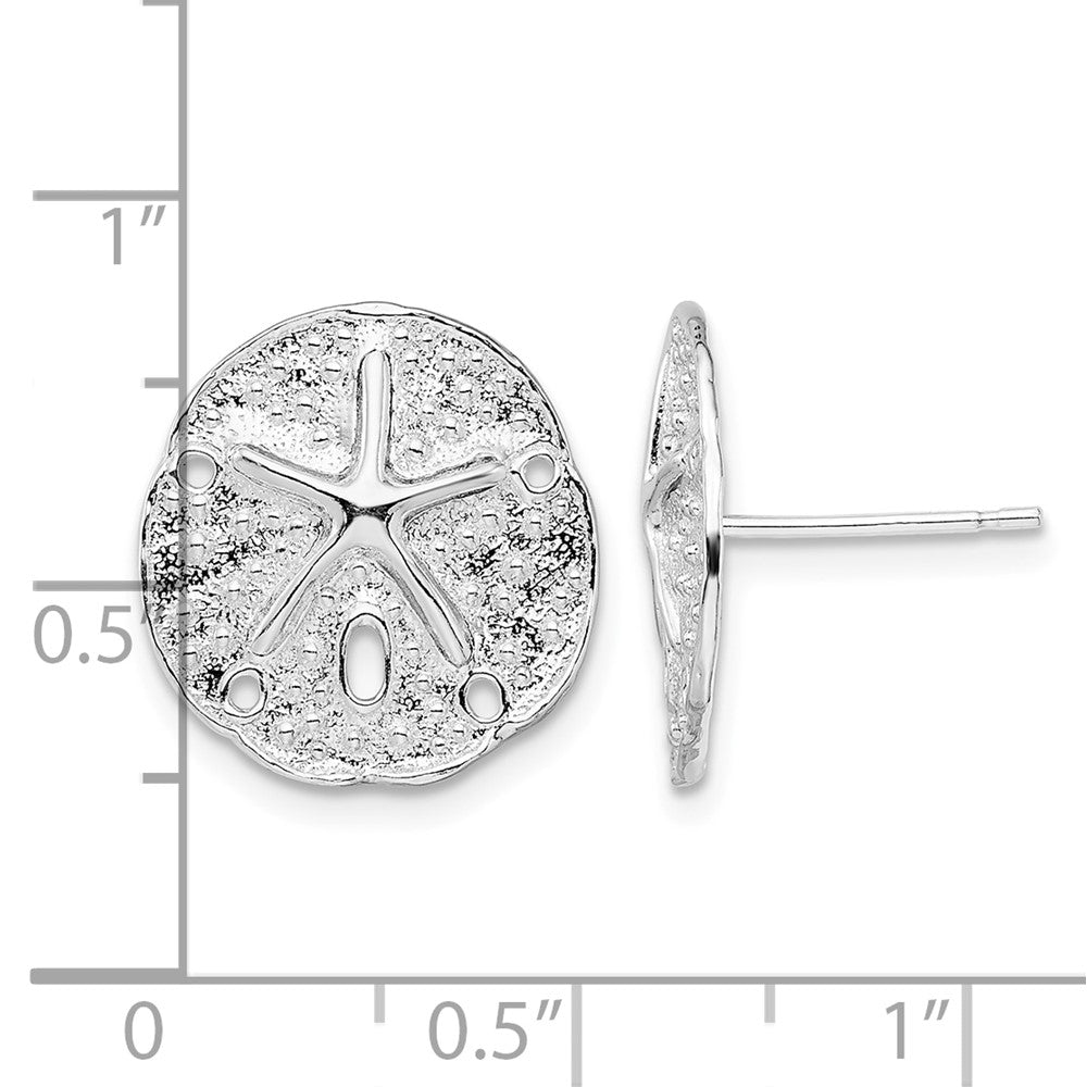 Sterling Silver Rhodium-plated Small Sand Dollar w/Starfish Post Earrings