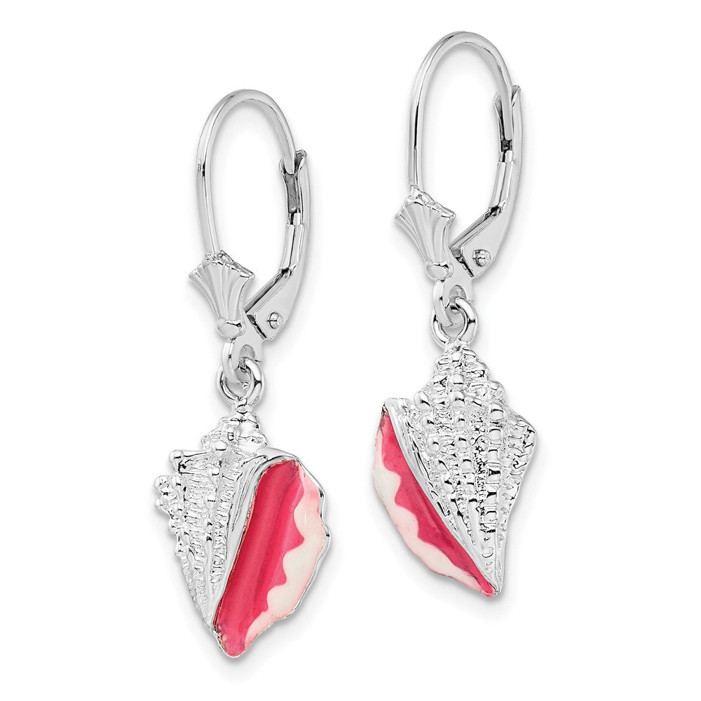 Sterling Silver Rhodium-plated Enameled Conch Shell Leverback Earrings