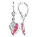 Sterling Silver Rhodium-plated Enameled Conch Shell Leverback Earrings