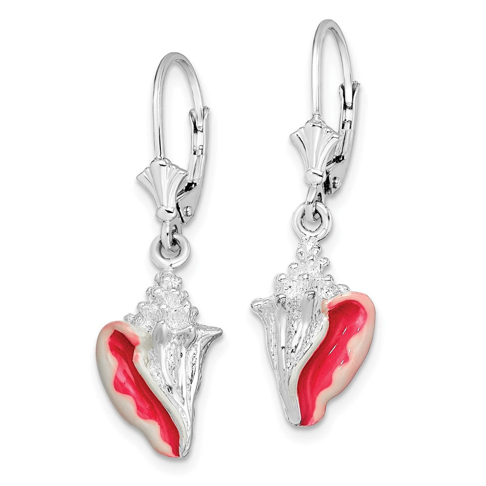 Sterling Silver Rhodium-plated Enamel Sm. Conch Shell Leverback Earrings
