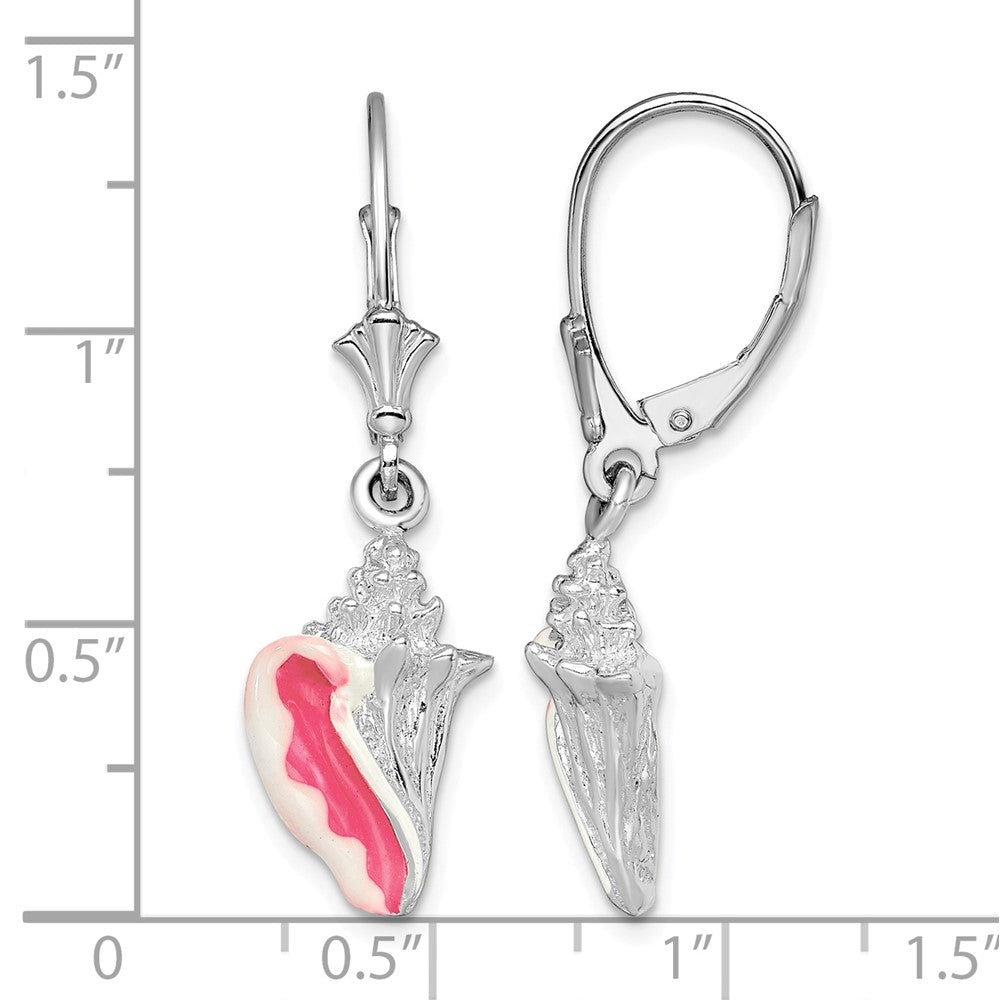 Sterling Silver Rhodium-plated Enamel Sm. Conch Shell Leverback Earrings