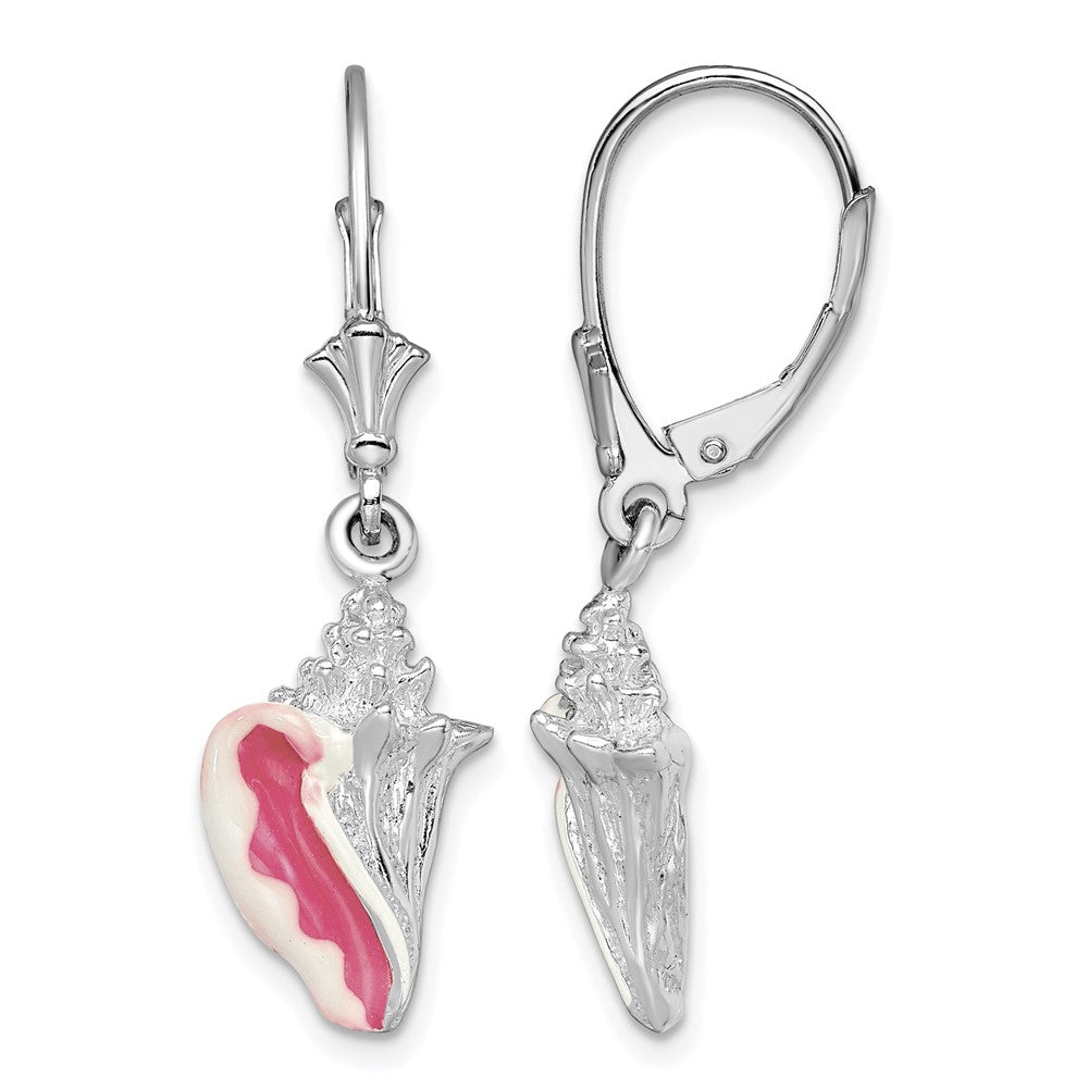 Sterling Silver Rhodium-plated Enamel Sm. Conch Shell Leverback Earrings