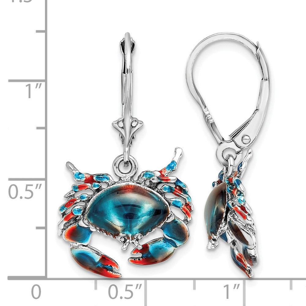 Sterling Silver Rhodium-plated Enameled Stone Crab Leverback Earrings
