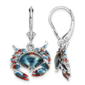 Sterling Silver Rhodium-plated Enameled Stone Crab Leverback Earrings