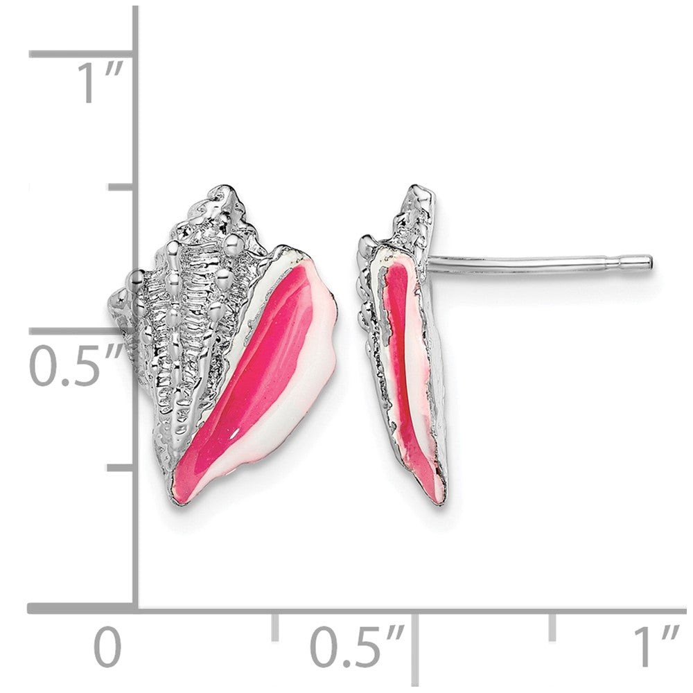 Sterling Silver Rhodium-plated Enameled Conch Shell Post Earrings