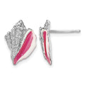 Sterling Silver Rhodium-plated Enameled Conch Shell Post Earrings
