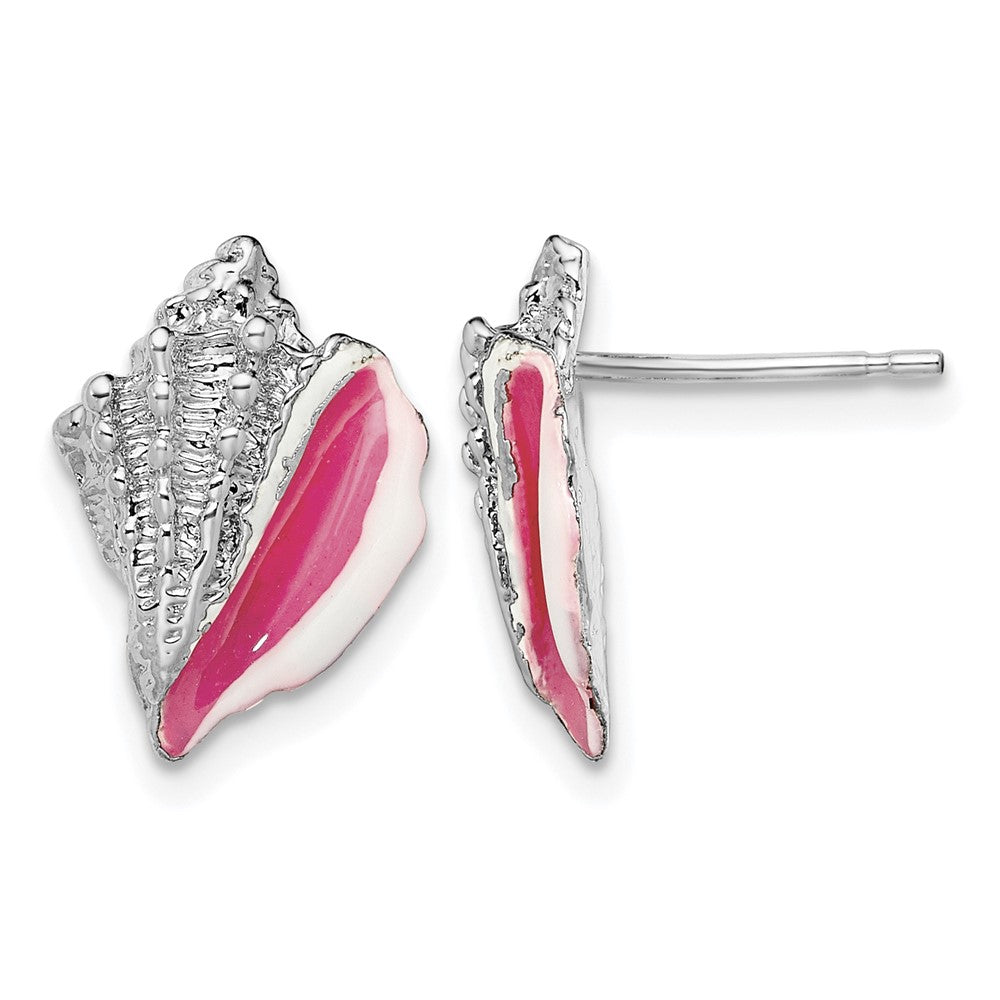 Sterling Silver Rhodium-plated Enameled Conch Shell Post Earrings