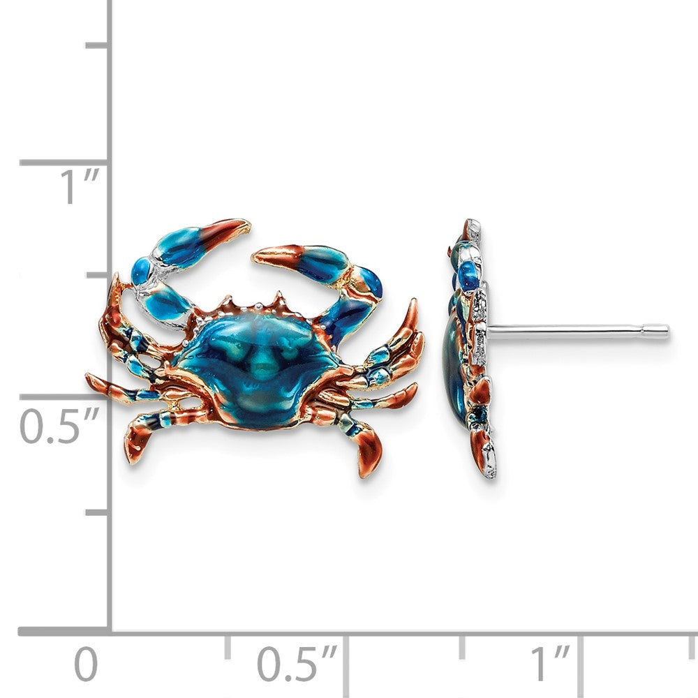 Sterling Silver Rhodium-plated Polished Enamel Blue Crab Post Earrings