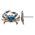 Sterling Silver Rhodium-plated Polished Enamel Blue Crab Post Earrings