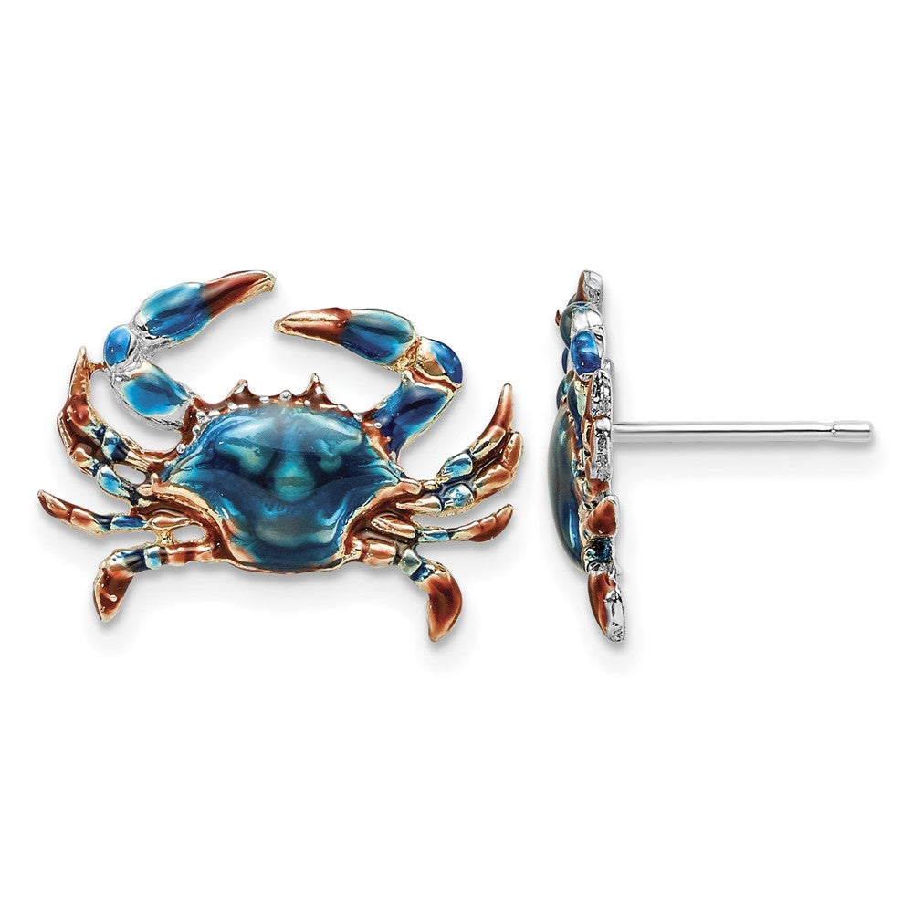 Sterling Silver Rhodium-plated Polished Enamel Blue Crab Post Earrings