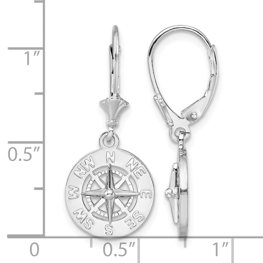 Sterling Silver Rhodium-plated Polished Mini Compass Leverback Earrings
