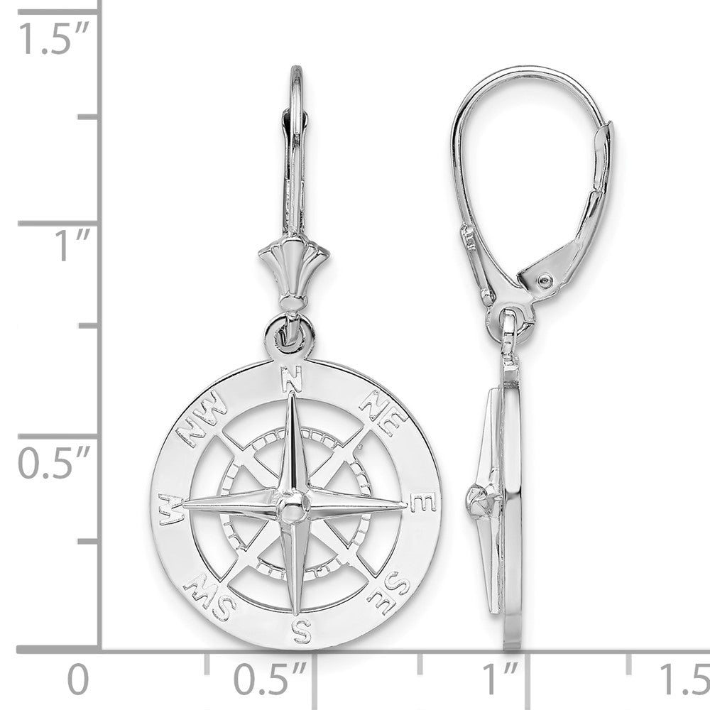 Sterling Silver Rhodium-plated Polished Compass Leverback Earrings