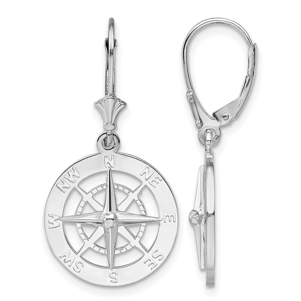 Sterling Silver Rhodium-plated Polished Compass Leverback Earrings