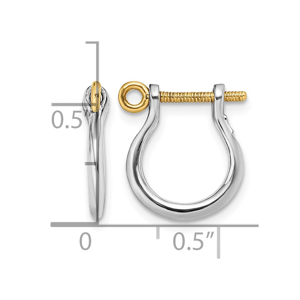 Sterling Silver Polished 3D Small Shackle w/14k Screw Earrings