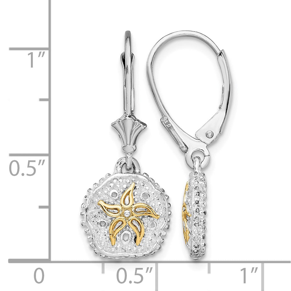 Sterling Silver Rhod-plated Sand Dollar w/14k Starfish Leverback Earrings