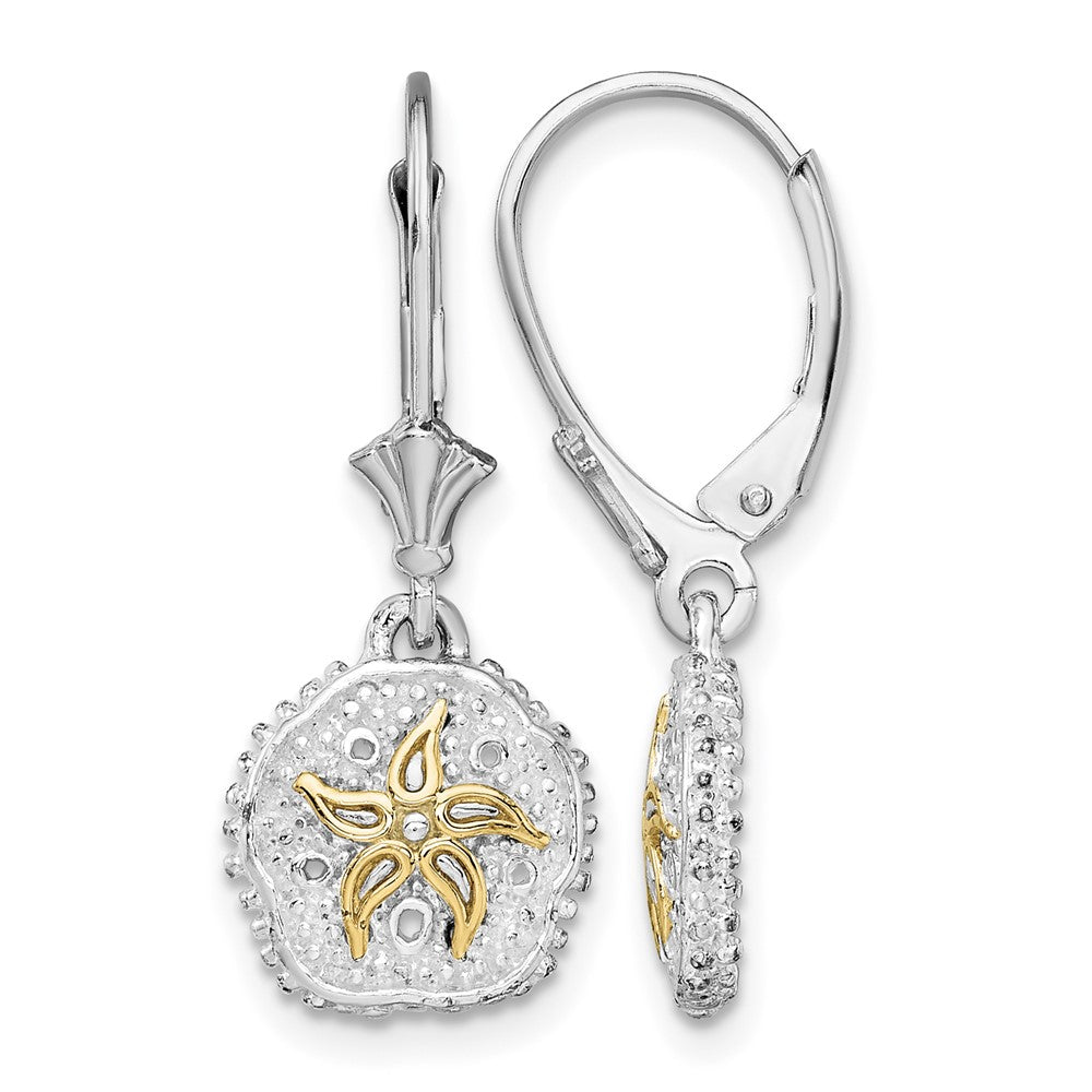 Sterling Silver Rhod-plated Sand Dollar w/14k Starfish Leverback Earrings