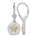 Sterling Silver Rhod-plated Sand Dollar w/14k Starfish Leverback Earrings