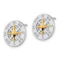 Sterling Silver Rhodium-plated Mini Compass w/14k Needle Post Earrings