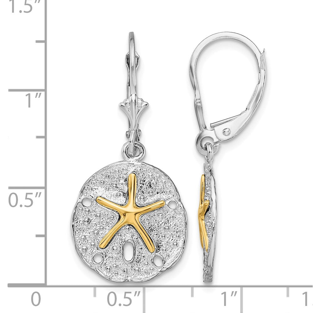 Sterling Silver Rhod-plated Sand Dollar w/14k Starfish Leverback Earrings