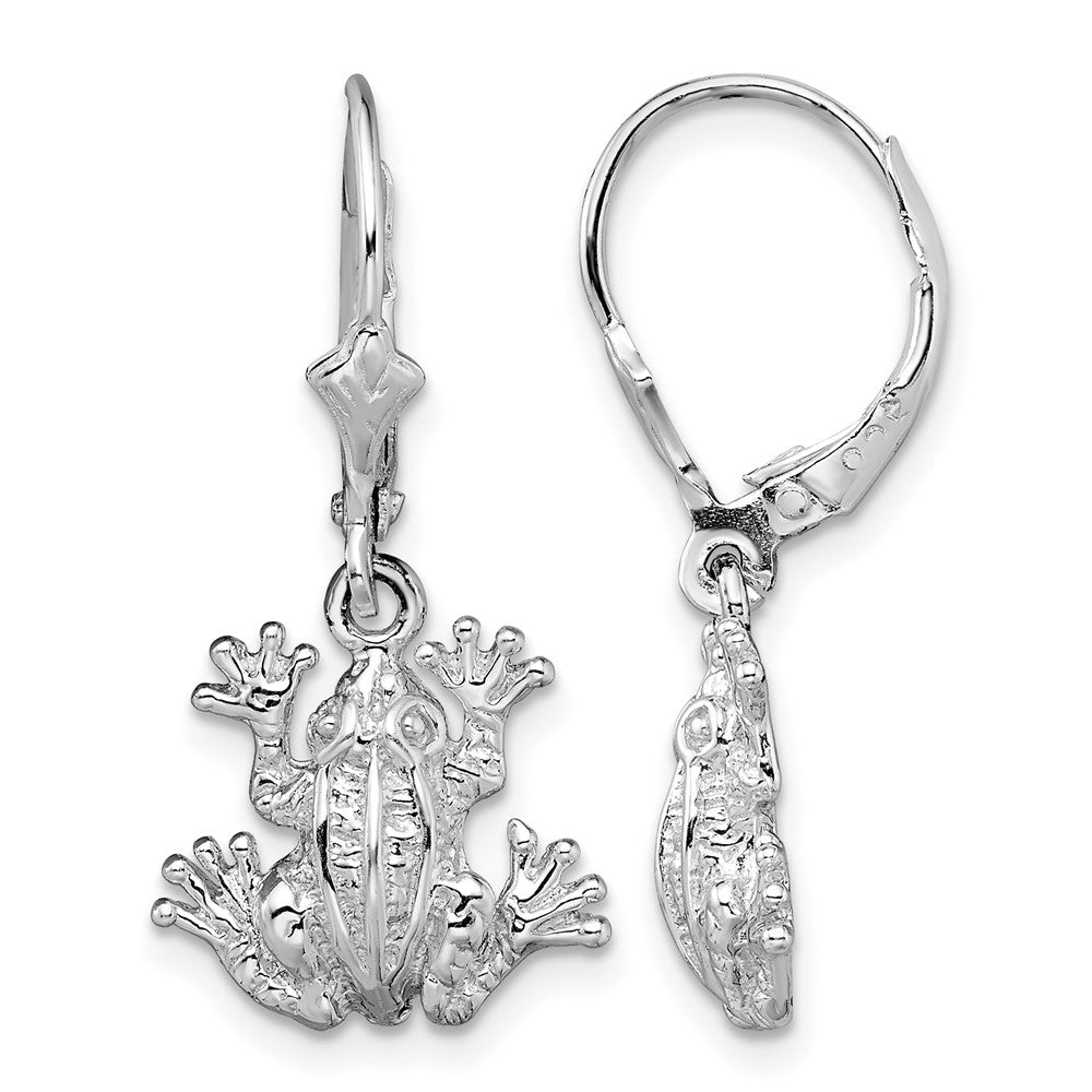 Sterling Silver Rhodium-plated Polished Frog Leverback Earrings