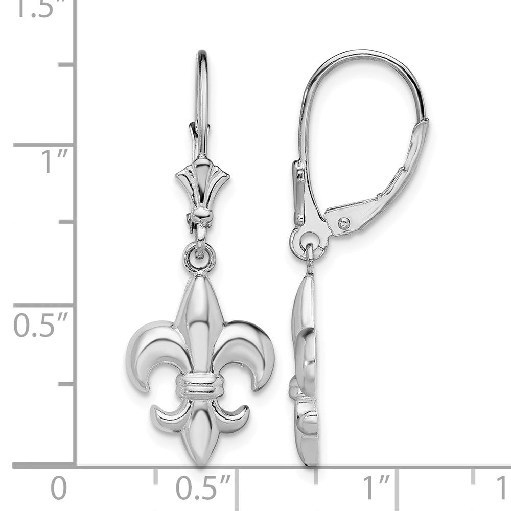 Sterling Silver Rhodium-plated Small Fleur de Lis Leverback Earrings