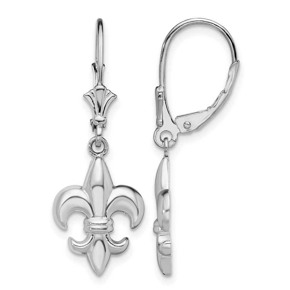 Sterling Silver Rhodium-plated Small Fleur de Lis Leverback Earrings