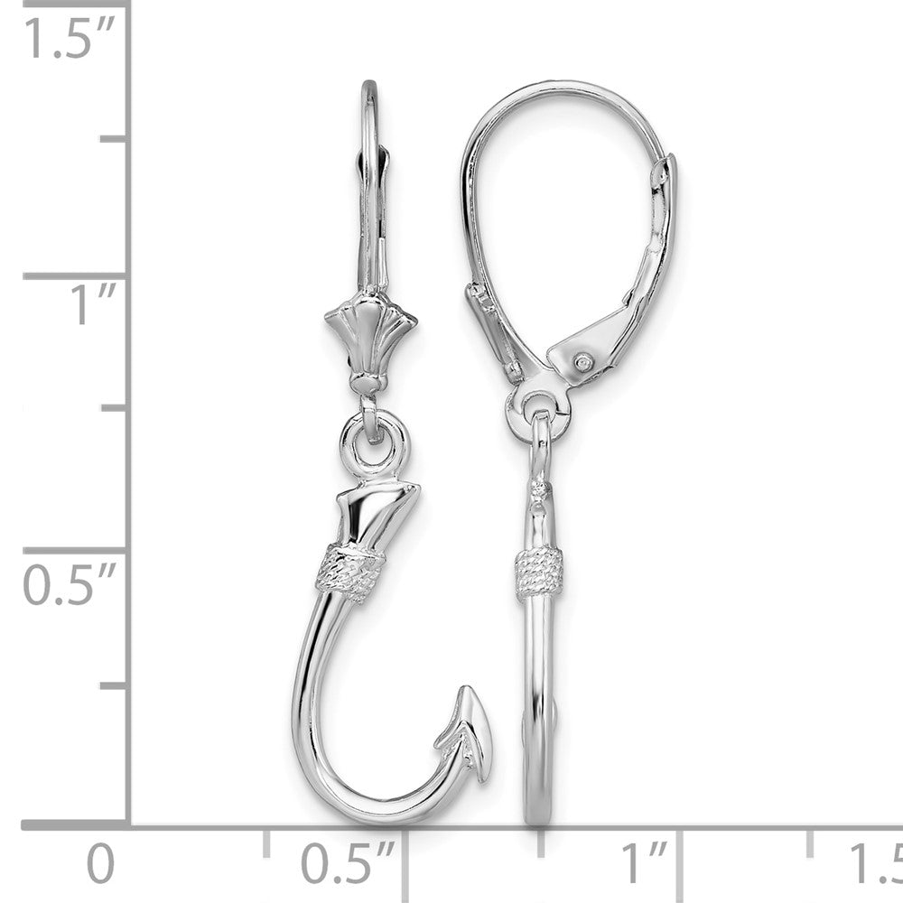 Sterling Silver Rhodium-plated Polished 3D Fish Hook Leverback Earrings
