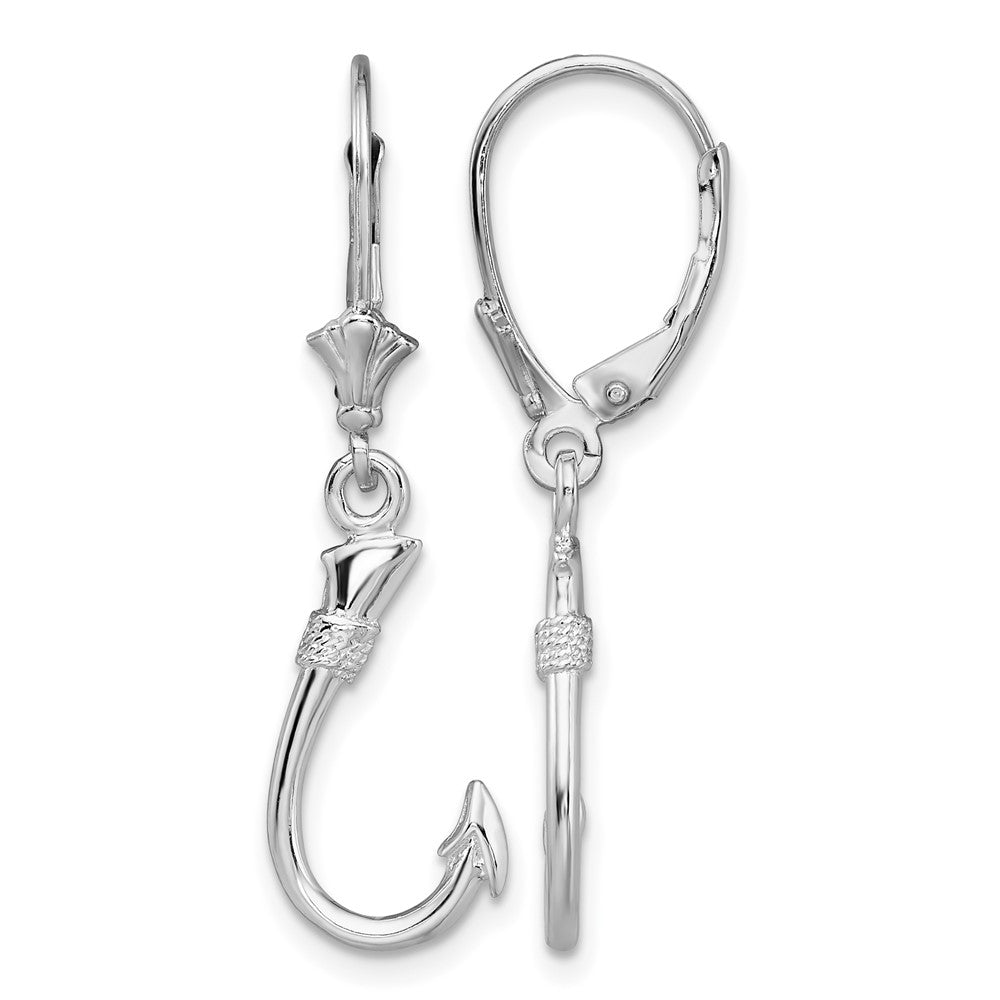 Sterling Silver Rhodium-plated Polished 3D Fish Hook Leverback Earrings