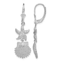Sterling Silver Rhodium-plated Starfish and Shell Leverback Earrings