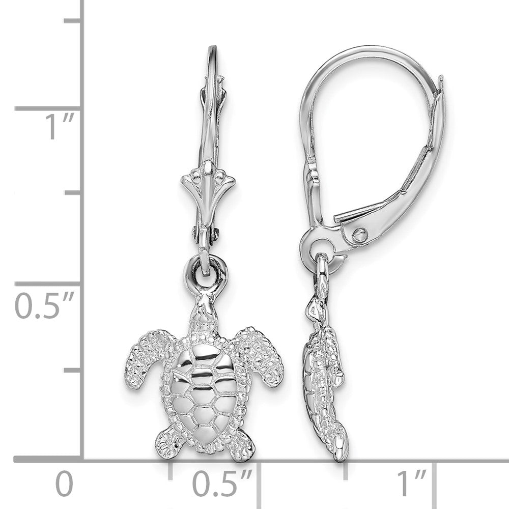 Sterling Silver Rhodium-plated Mini Sea Turtle Leverback Earrings
