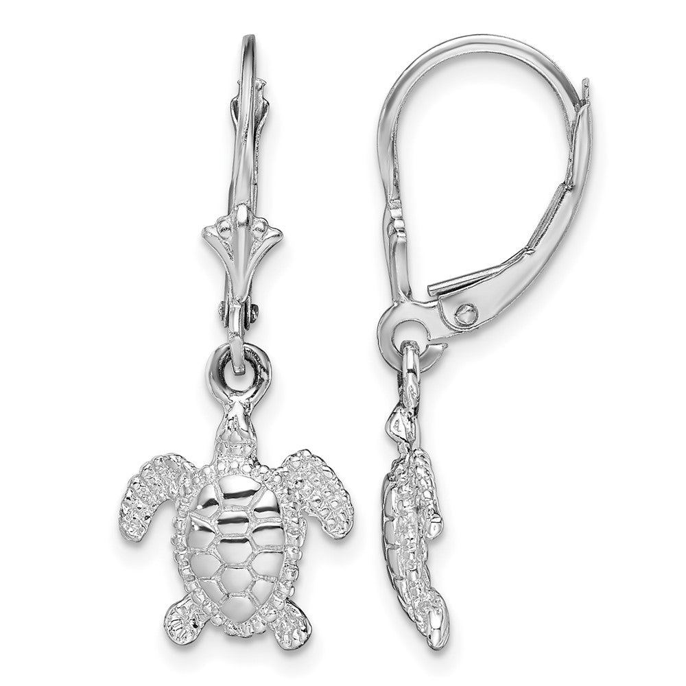 Sterling Silver Rhodium-plated Mini Sea Turtle Leverback Earrings