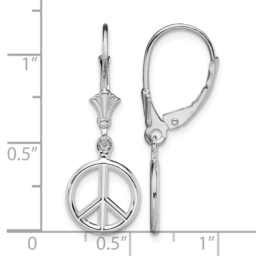 Sterling Silver Rhodium-plated 3D Peace Symbol Leverback Earrings