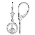 Sterling Silver Rhodium-plated 3D Peace Symbol Leverback Earrings