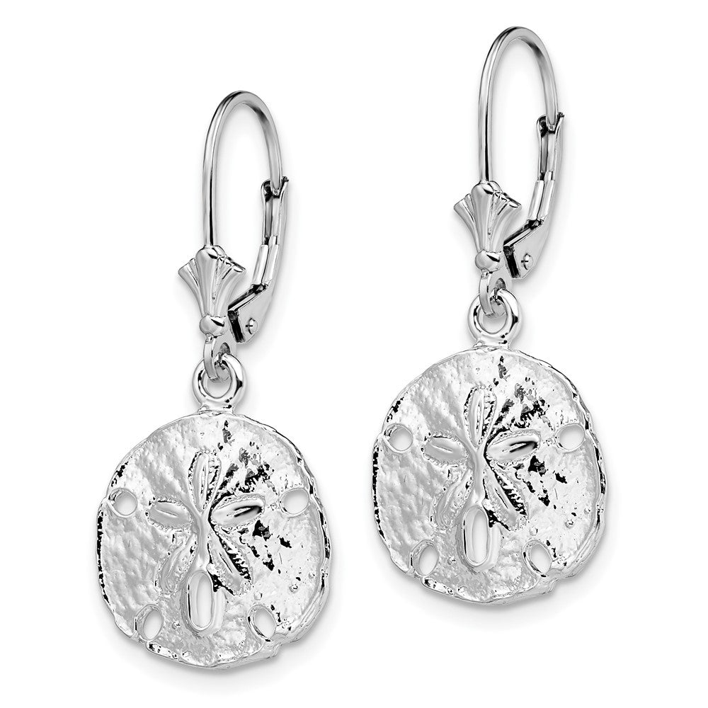 Sterling Silver Rhodium-plated Polished Sand Dollar Leverback Earrings