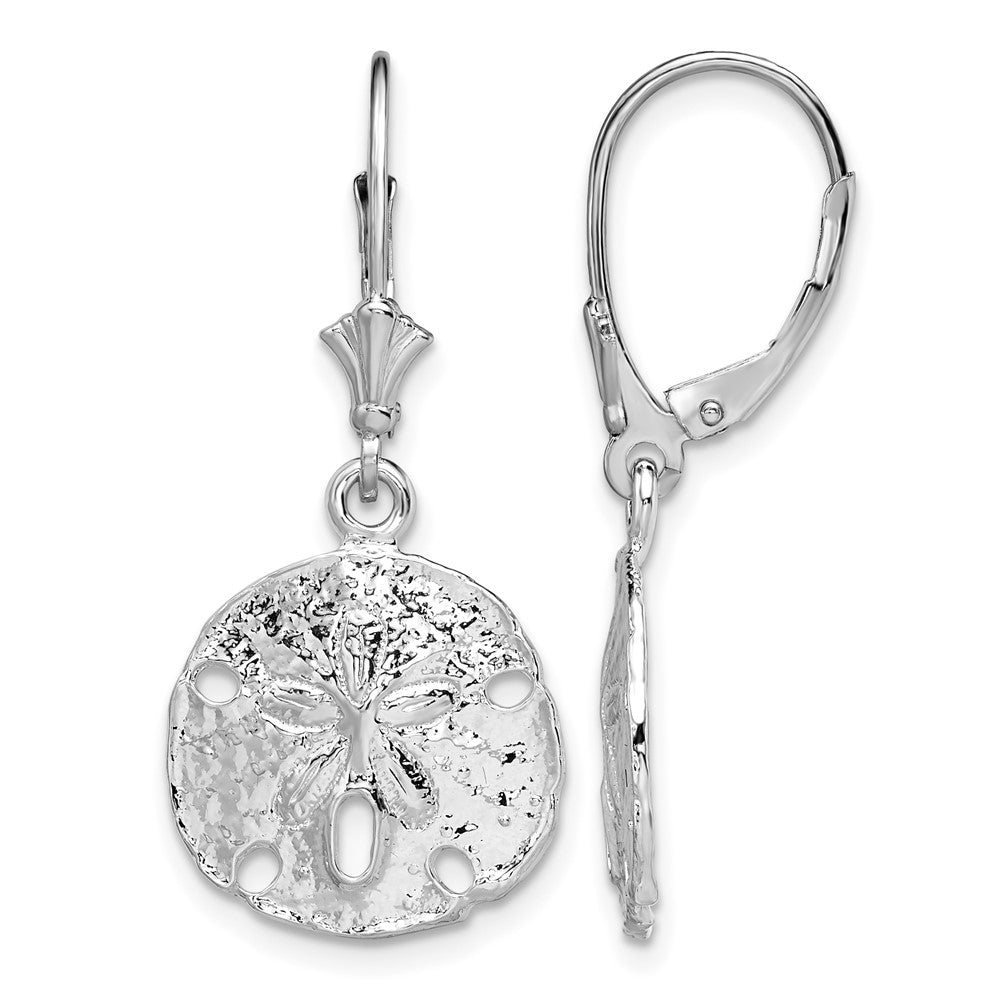 Sterling Silver Rhodium-plated Polished Sand Dollar Leverback Earrings