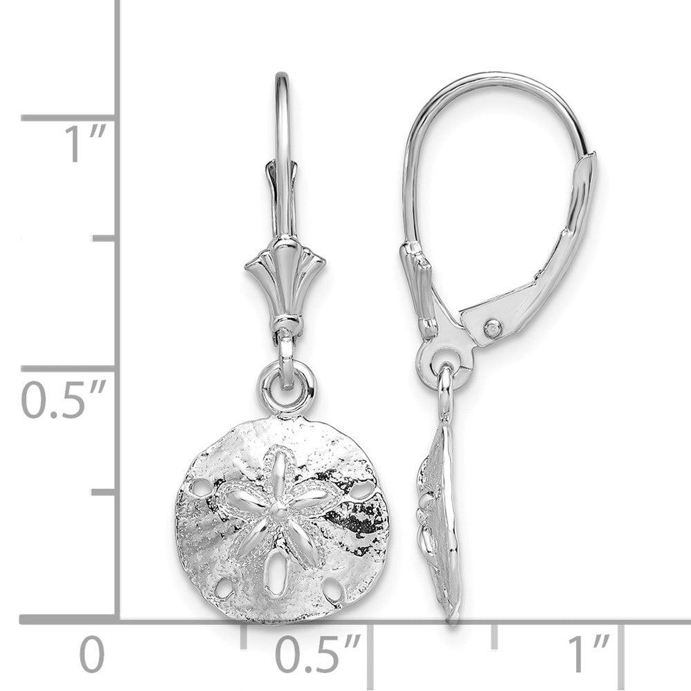 Sterling Silver Rhodium-plated Polished Sand Dollar Leverback Earrings