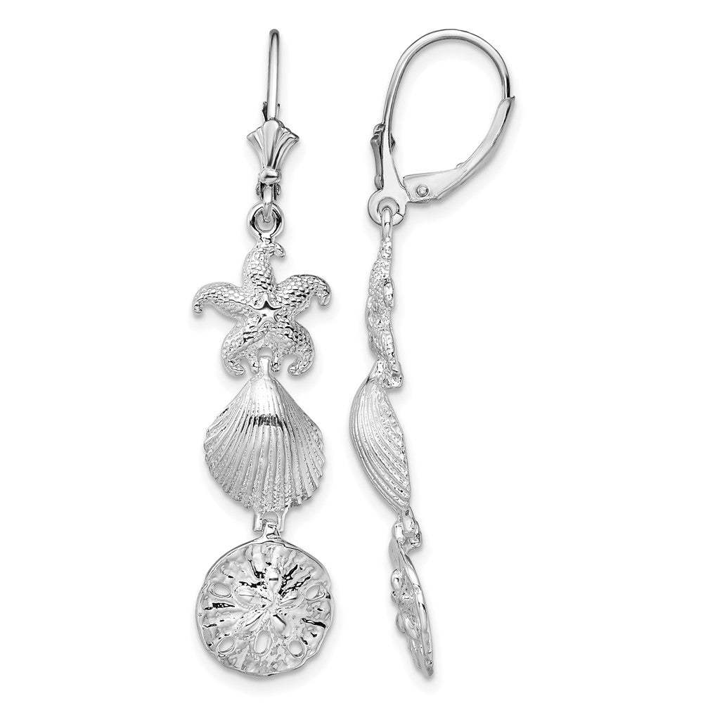 Sterling Silver Rhodium-plated Polished Sea Life Leverback Earrings