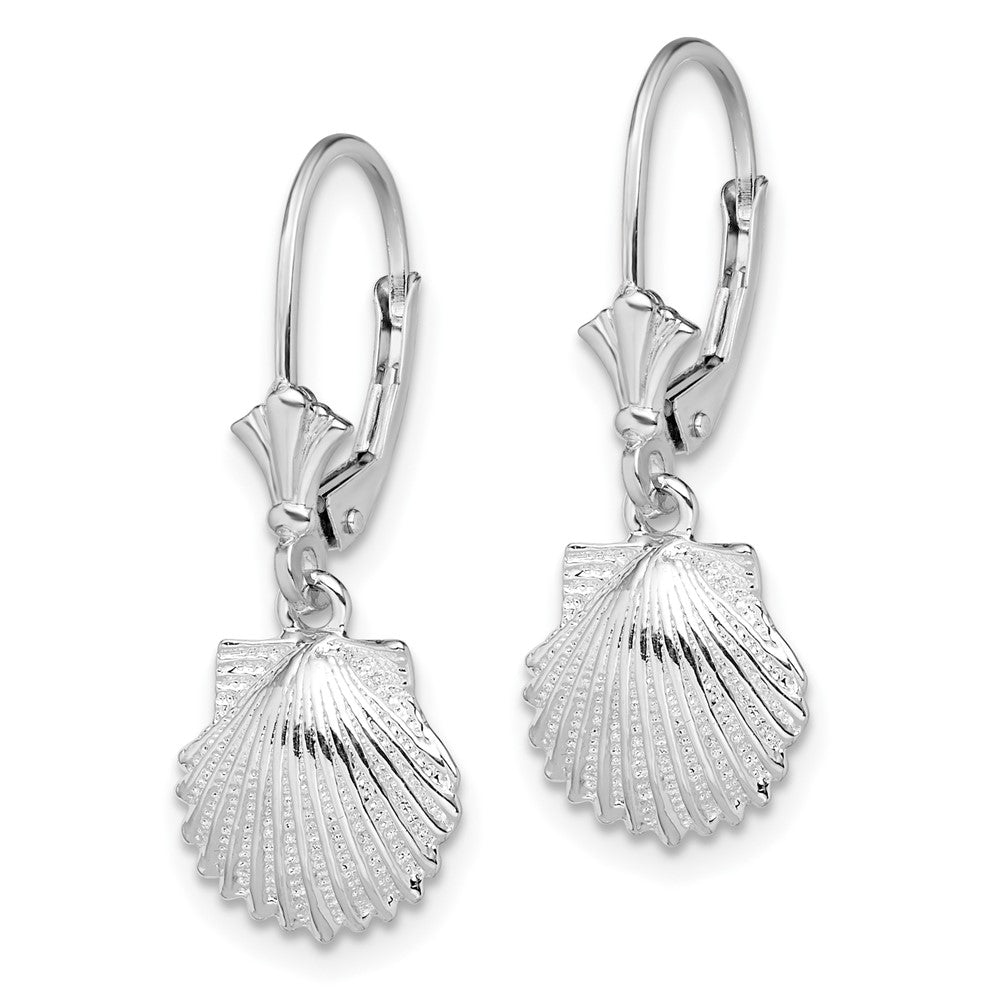 Sterling Silver Rhodium-plated Polished Shell Leverback Earrings