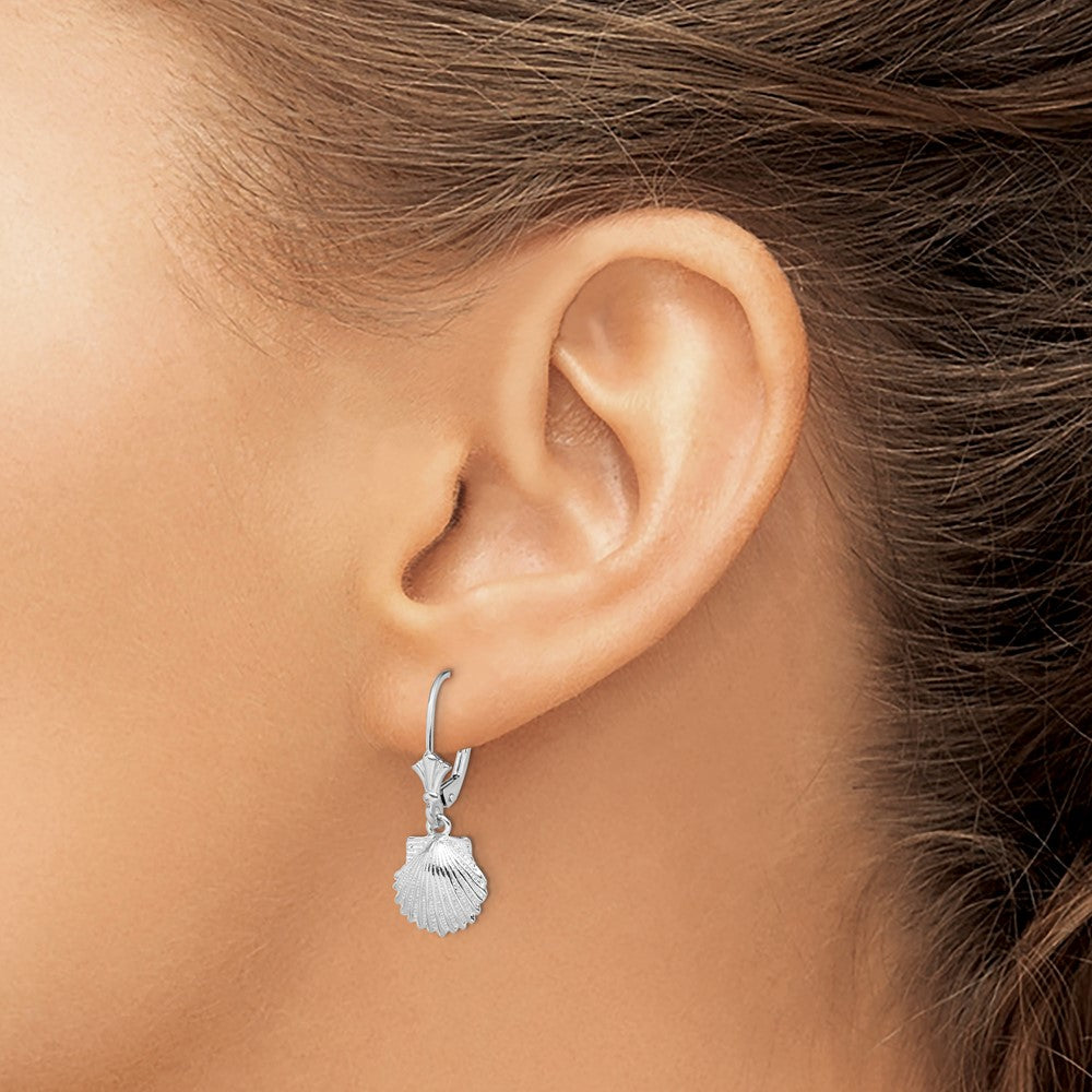 Sterling Silver Rhodium-plated Polished Shell Leverback Earrings