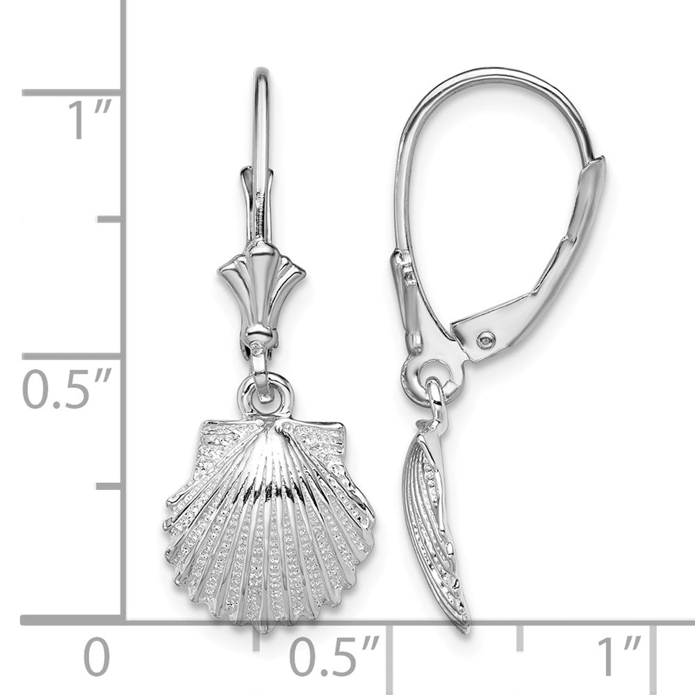 Sterling Silver Rhodium-plated Polished Shell Leverback Earrings