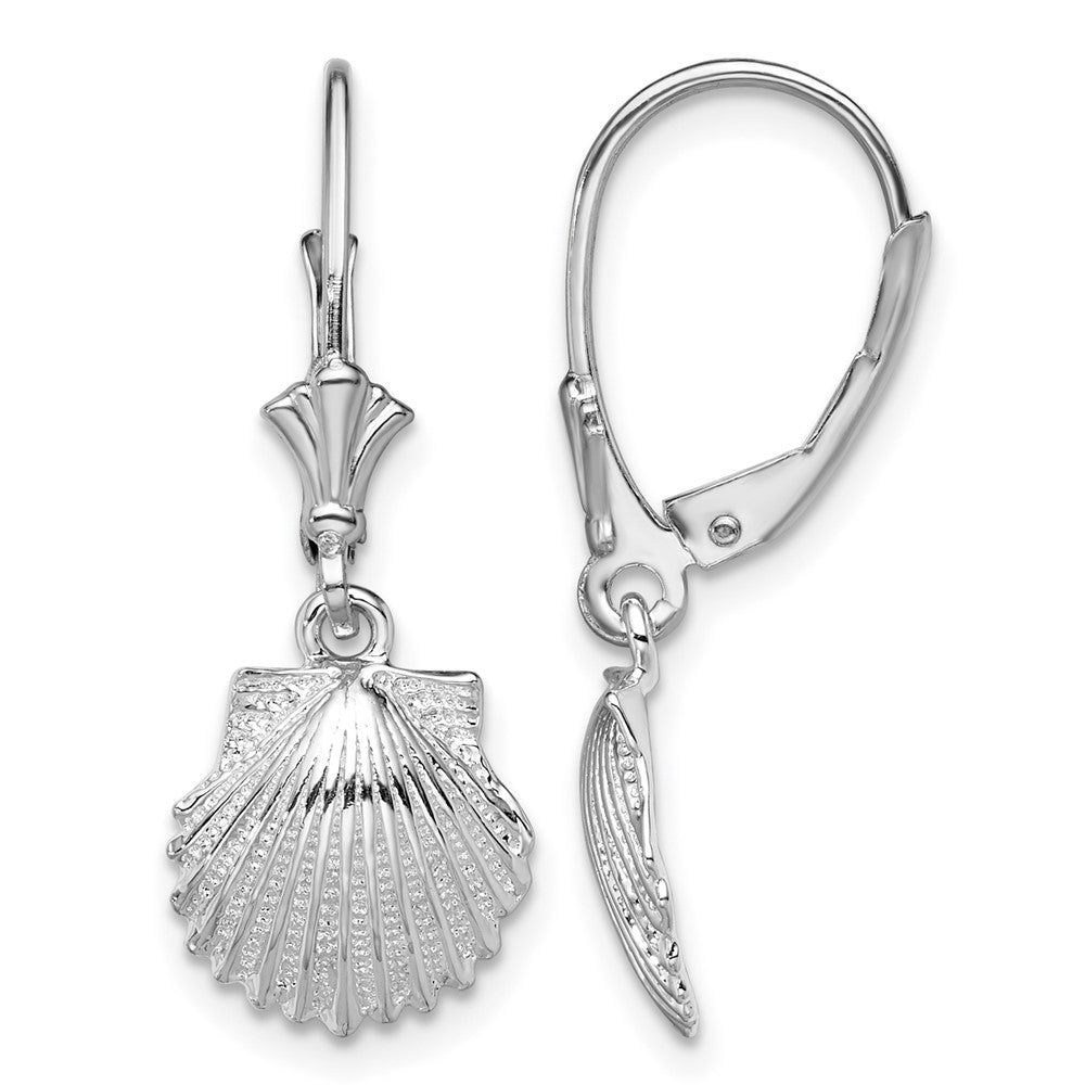 Sterling Silver Rhodium-plated Polished Shell Leverback Earrings