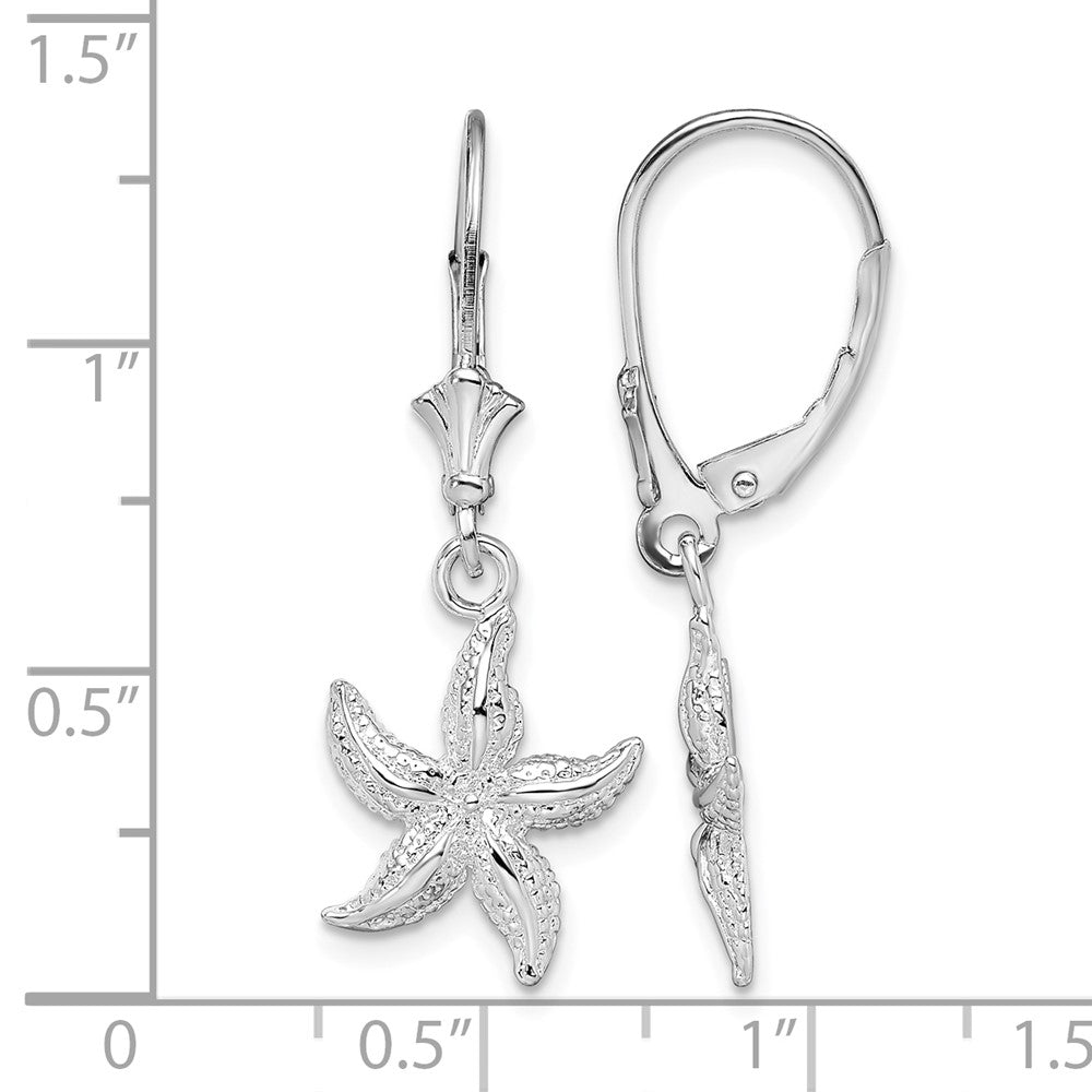 Sterling Silver Rhodium-plated Polished Starfish Leverback Earrings