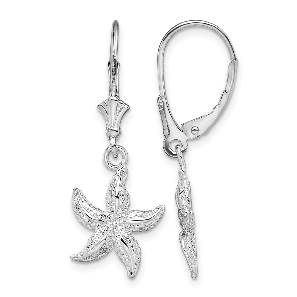Sterling Silver Rhodium-plated Polished Starfish Leverback Earrings